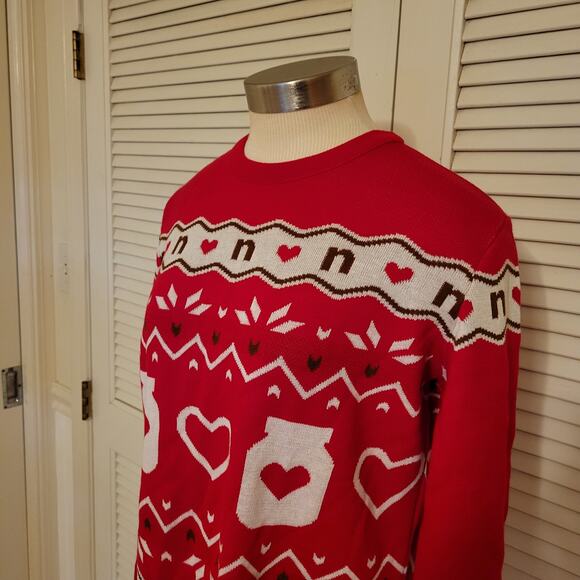 Nutella Holiday Sweater Unisex Medium Red Heart Jar Official Ugly Christmas - Picture 2 of 9